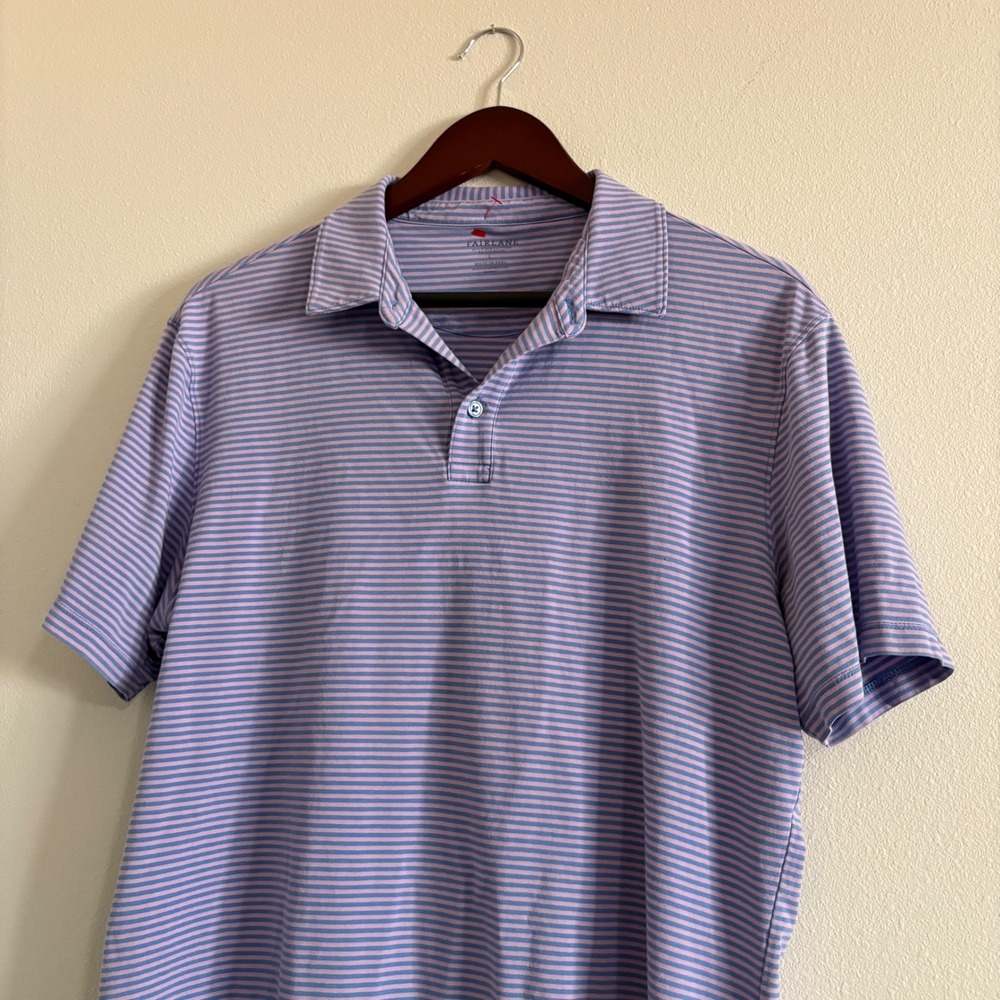 Fairlane Men's Pima Cotton Stripe Polo Shirt Purple Blue Striped SPF 30 Large